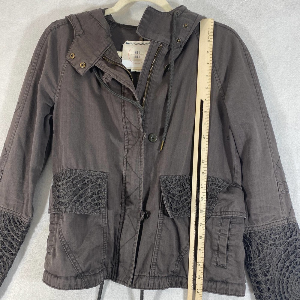 Anthropologie Jacket XS Gray Brown Lace Cargo Utility Long Sleeve Zip Up Hei Hei - Picture 8 of 11